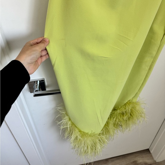 House of CB London Medium Alessia Lime Asymmetric Midi Dress Feather Hem - Picture 7 of 15